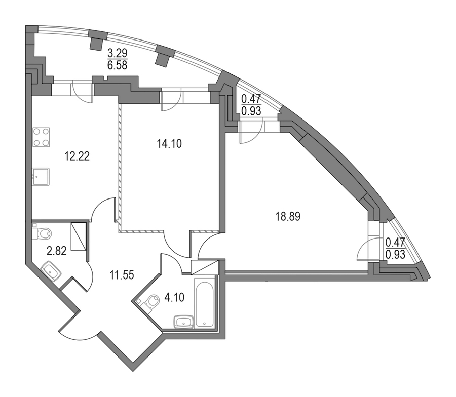 2-комнатная квартира 63.68 м², 4/23 эт., ЖК «Приморский квартал»